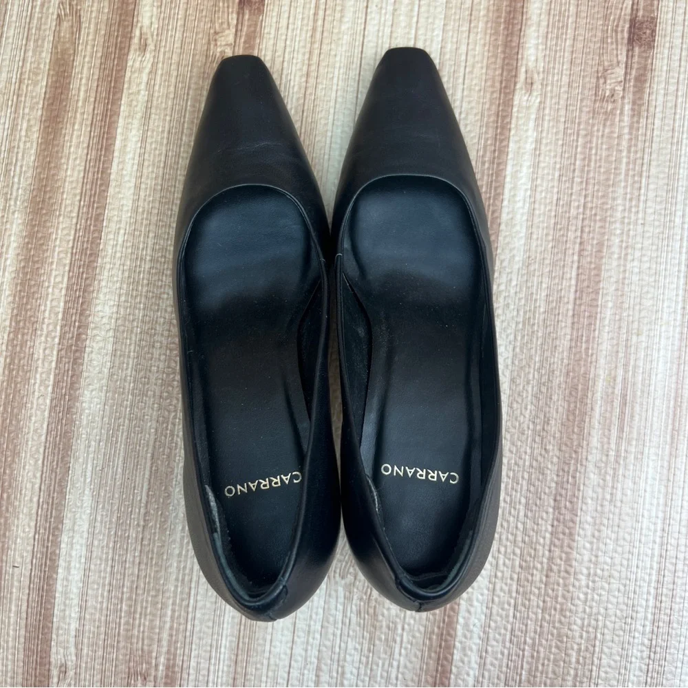 Carrano Pumps Womens 8 Black Leather Block Heels Square Toe Shoes